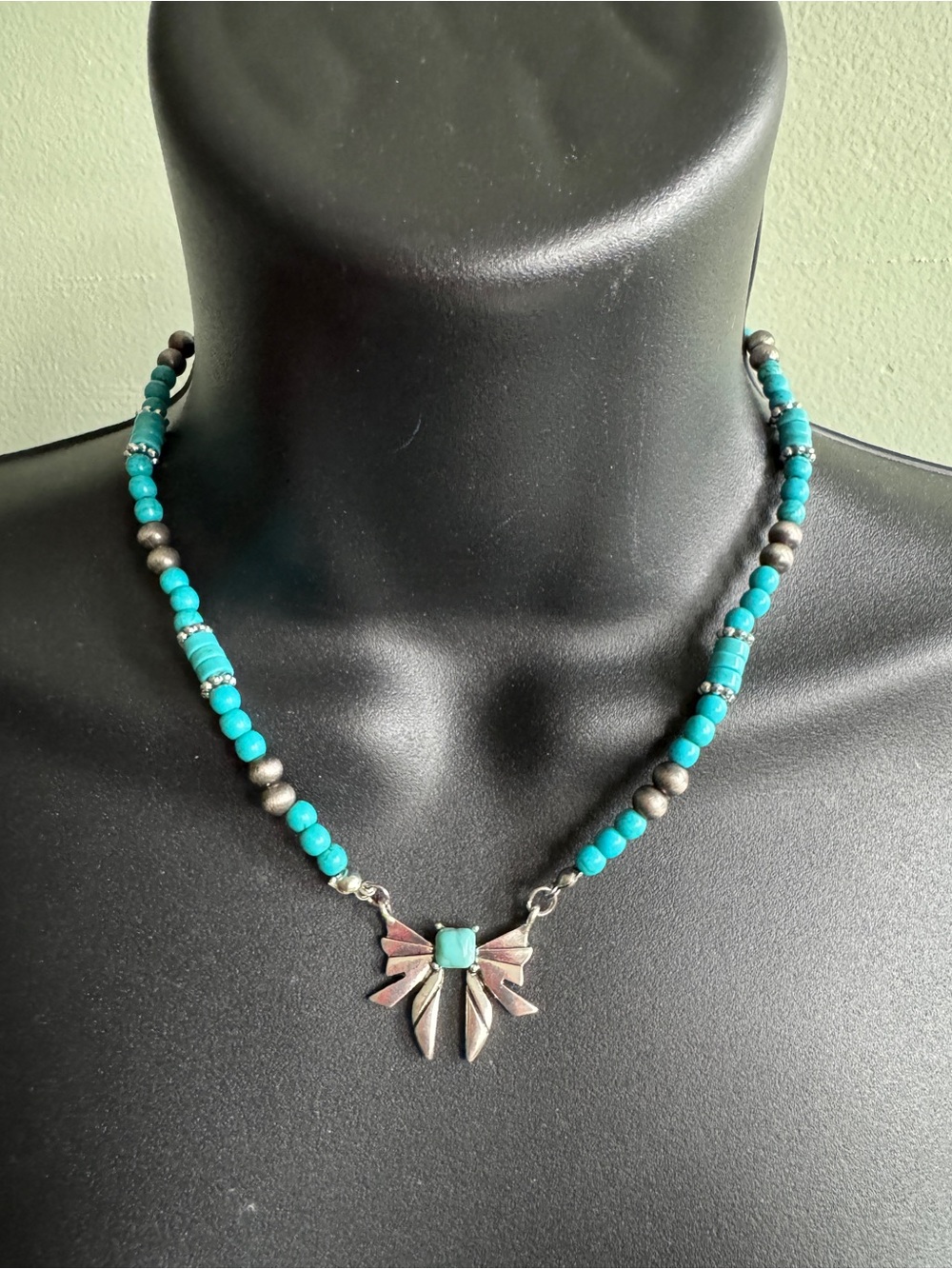 Turquoise Beaded Necklace with Silver Accent Pendant